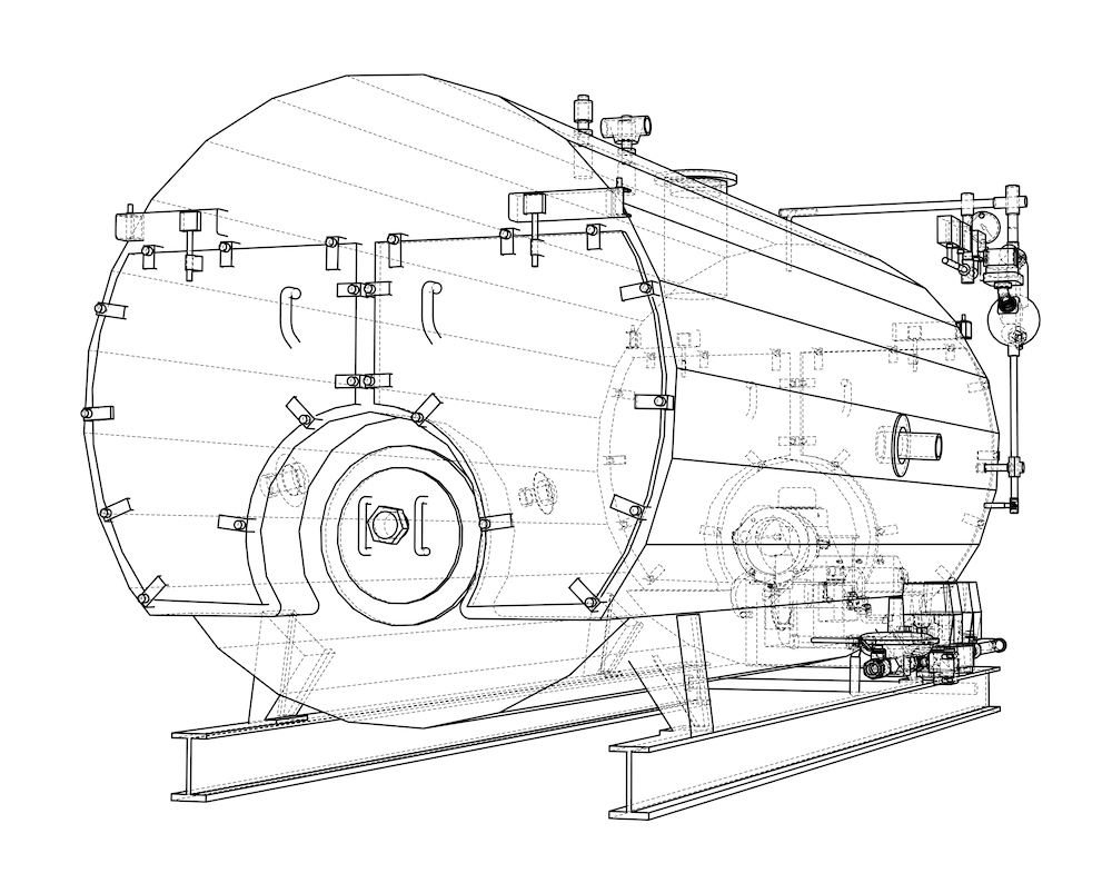 Industrial boiler outline. 3D illustration Superior Central Boiler